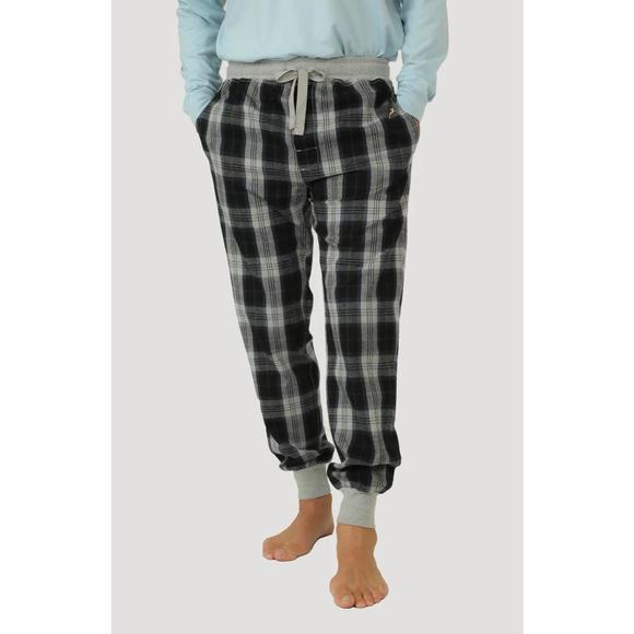 NEW TRUE GRIT mountain check flannel joggers in heather blue - Picture 2 of 2